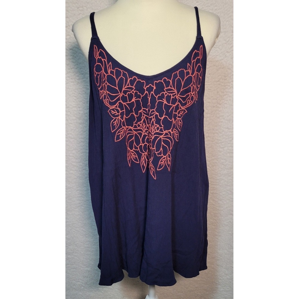 Torrid Floral Embroidered Tank Top Plus Size 2 Navy Blue Adjustable Cami 1961